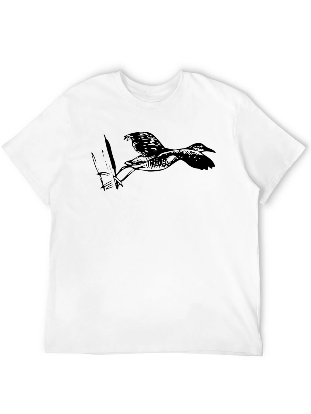 Black T-Shirt with Bird and Fish Graphic