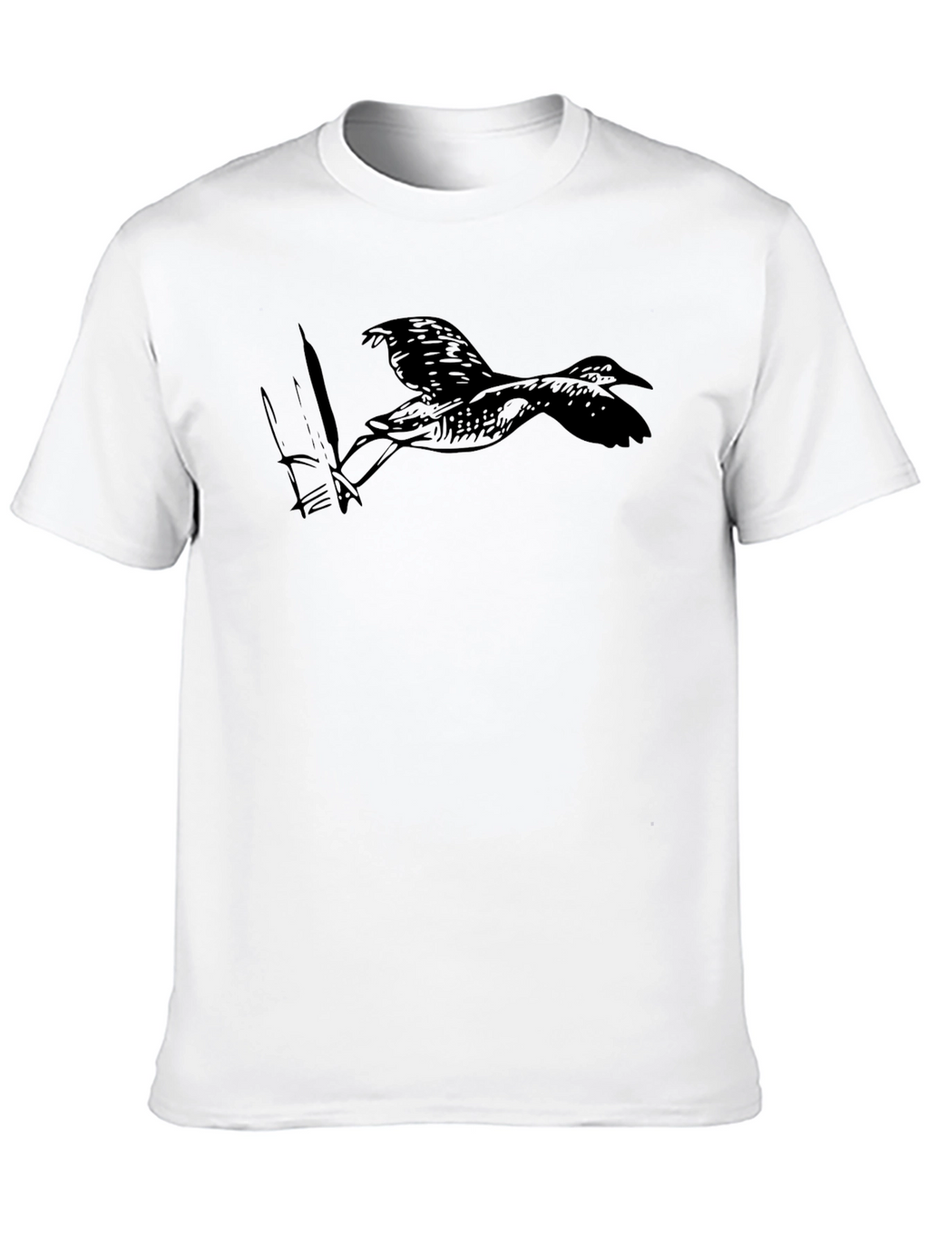 Black T-Shirt with Bird and Fish Graphic