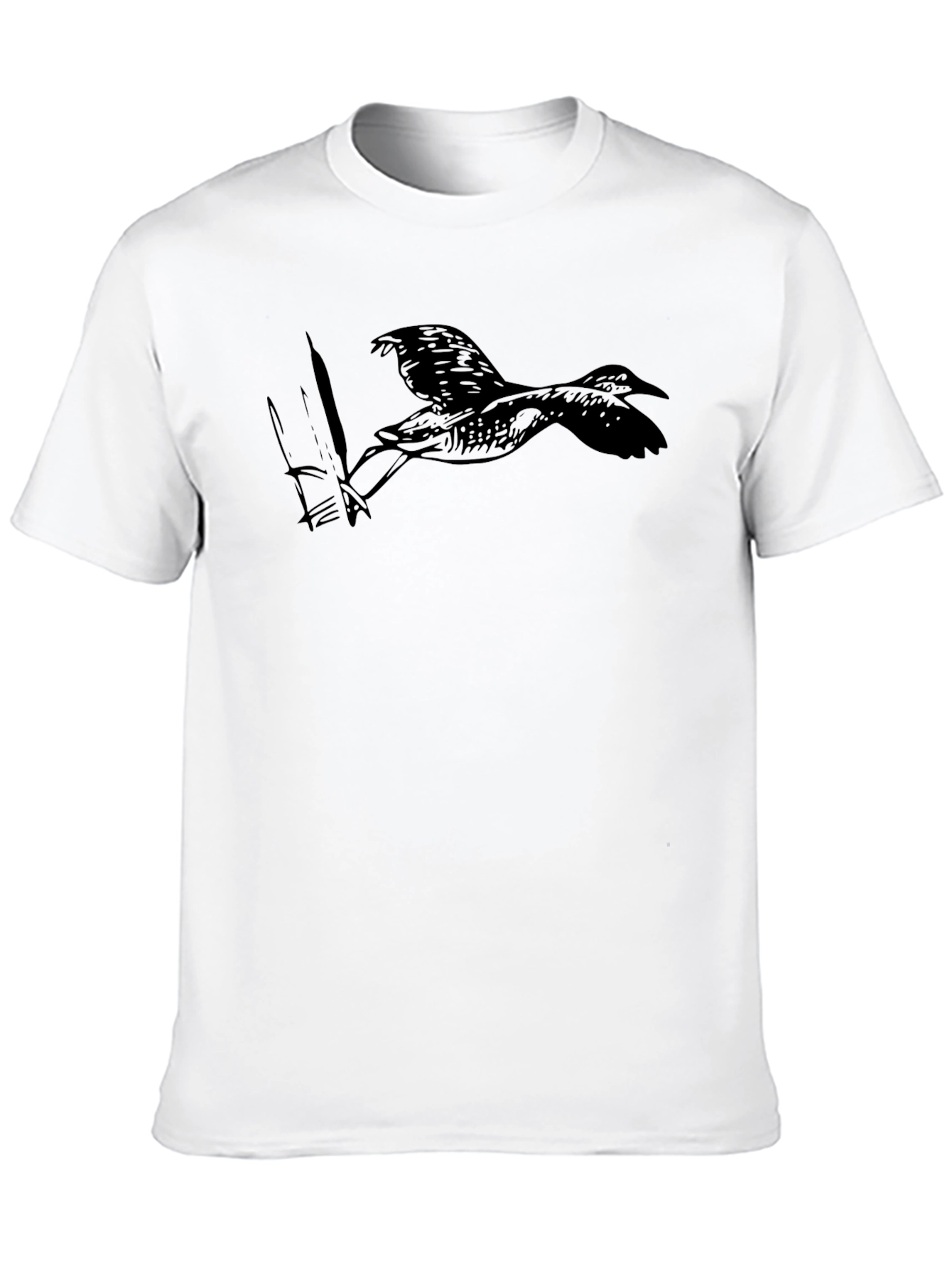 Black T-Shirt with Bird and Fish Graphic