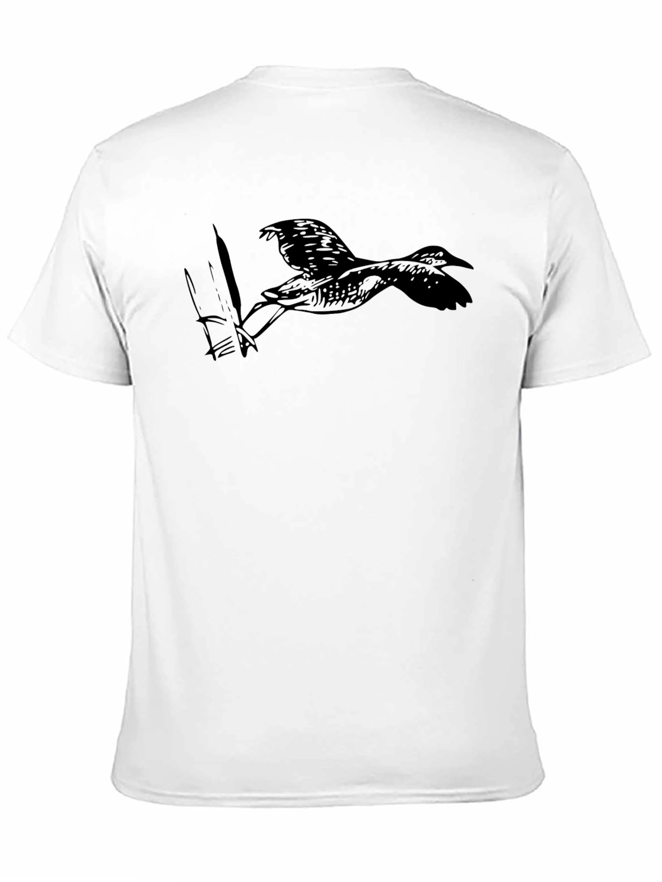 Black T-Shirt with Bird and Fish Graphic