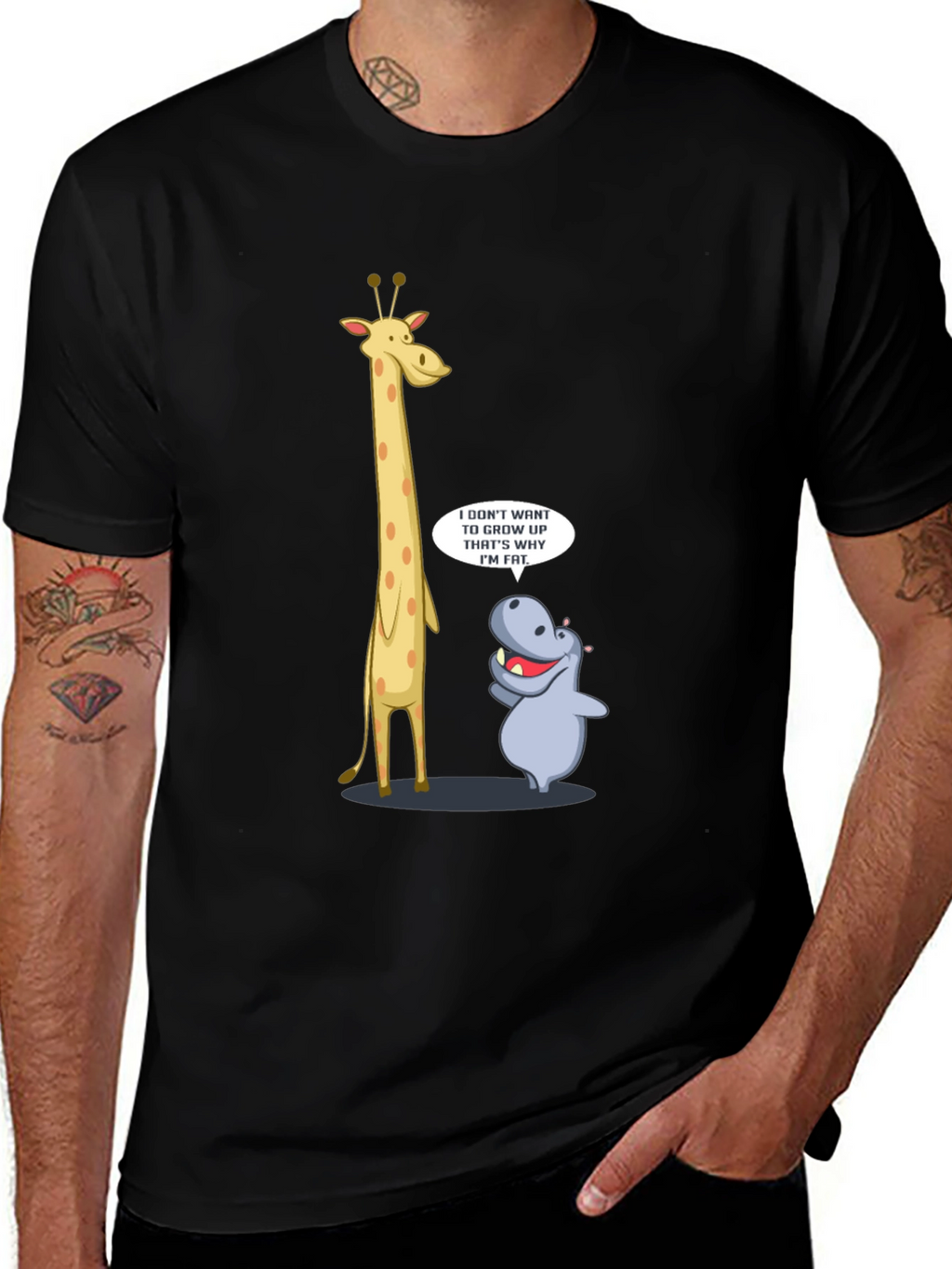 Funny Giraffe & Hippo Graphic T-Shirt