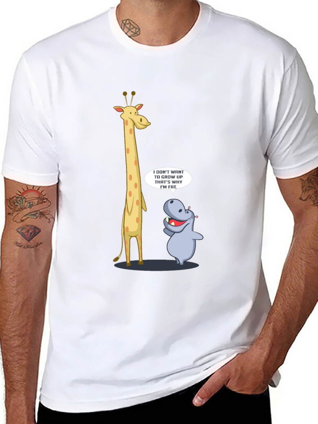 Funny Giraffe & Hippo Graphic T-Shirt
