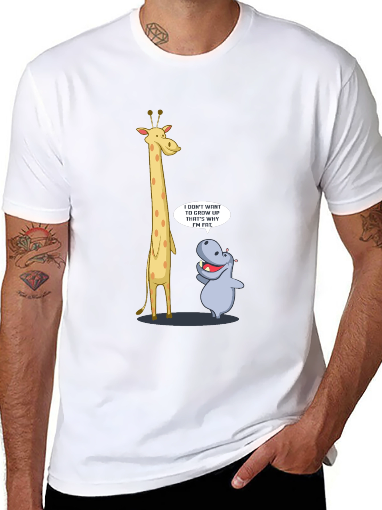 Funny Giraffe & Hippo Graphic T-Shirt