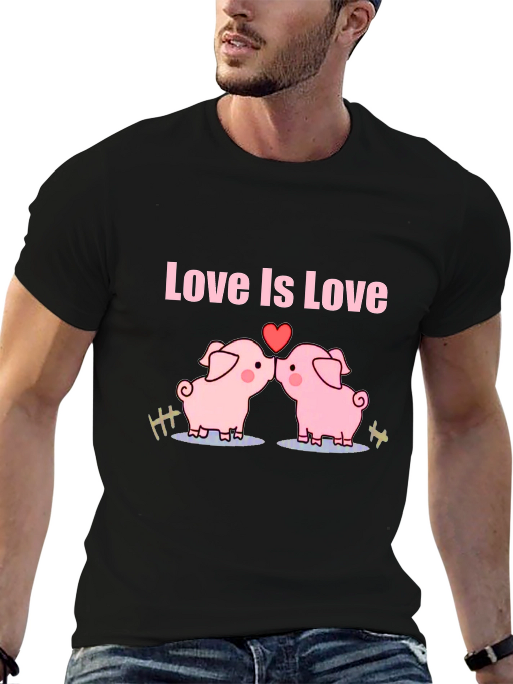 Love Is Love Pig T-Shirt - Black Cotton Tee