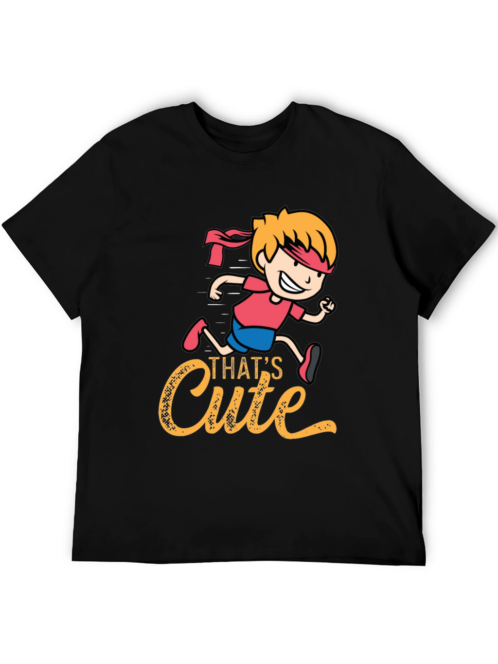 Cute Cartoon Runner Graphic Black T-Shirt