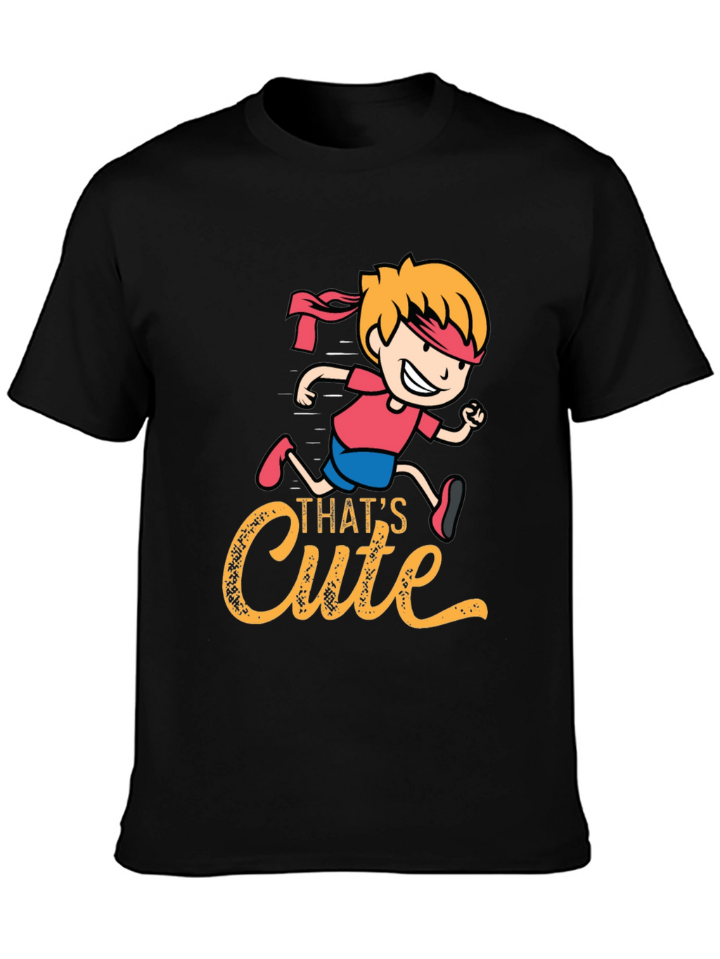 Cute Cartoon Runner Graphic Black T-Shirt