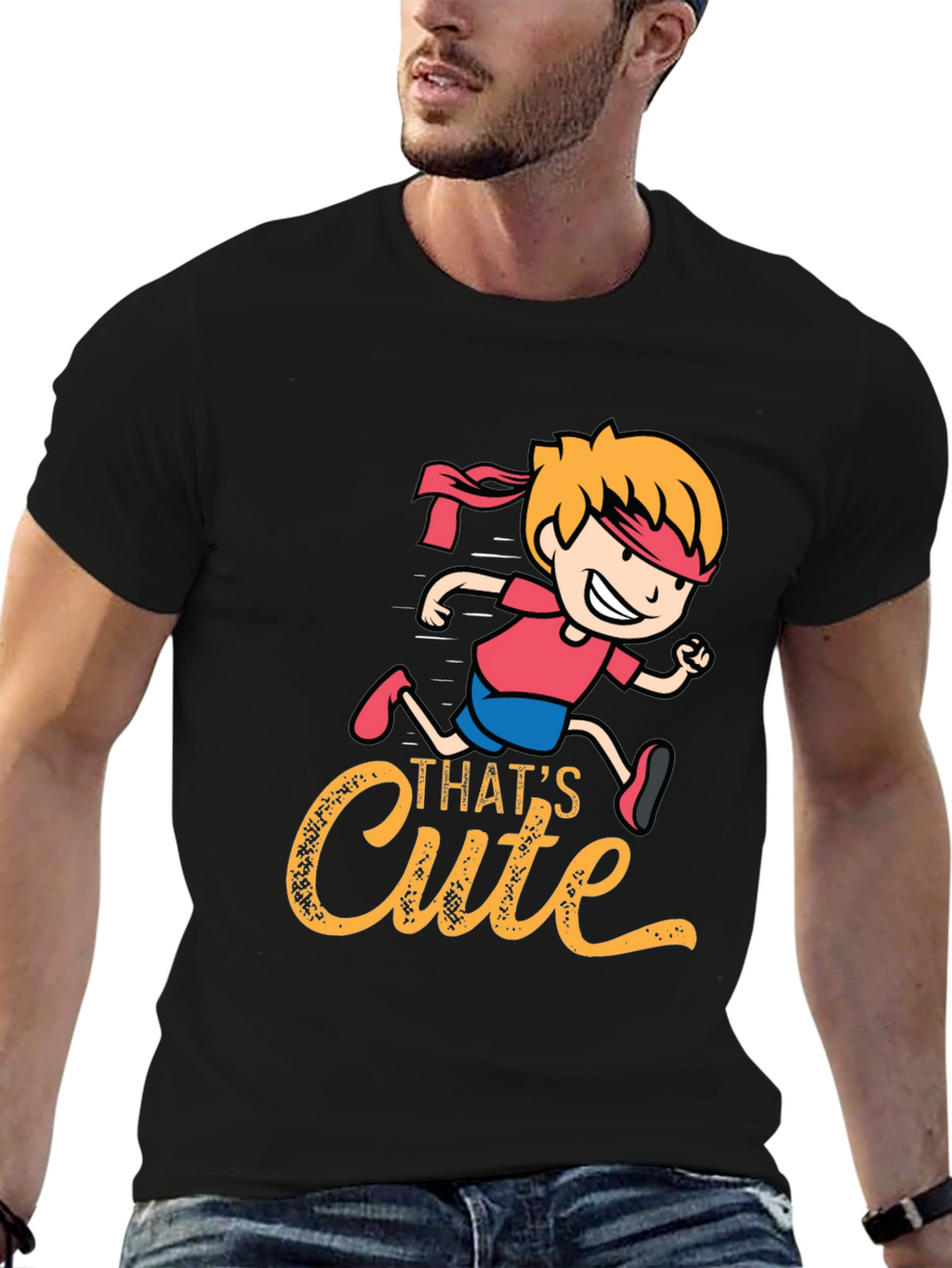 Cute Cartoon Runner Graphic Black T-Shirt