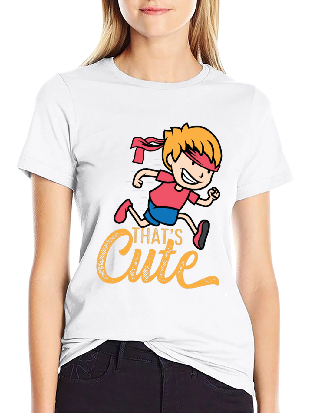 Cute Cartoon Runner Graphic Black T-Shirt