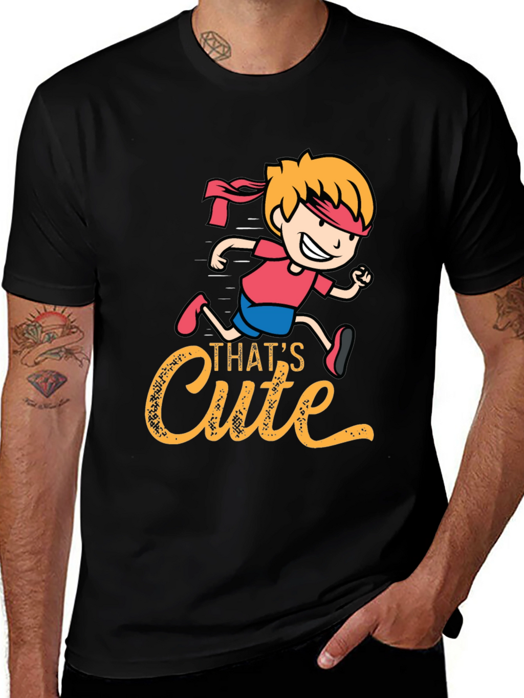 Cute Cartoon Runner Graphic Black T-Shirt