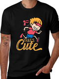 Cute Cartoon Runner Graphic Black T-Shirt