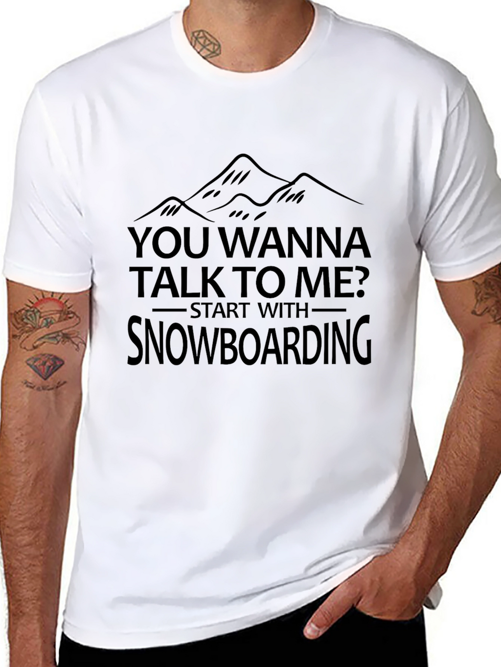 Snowboarding Mountain Graphic Black T-Shirt