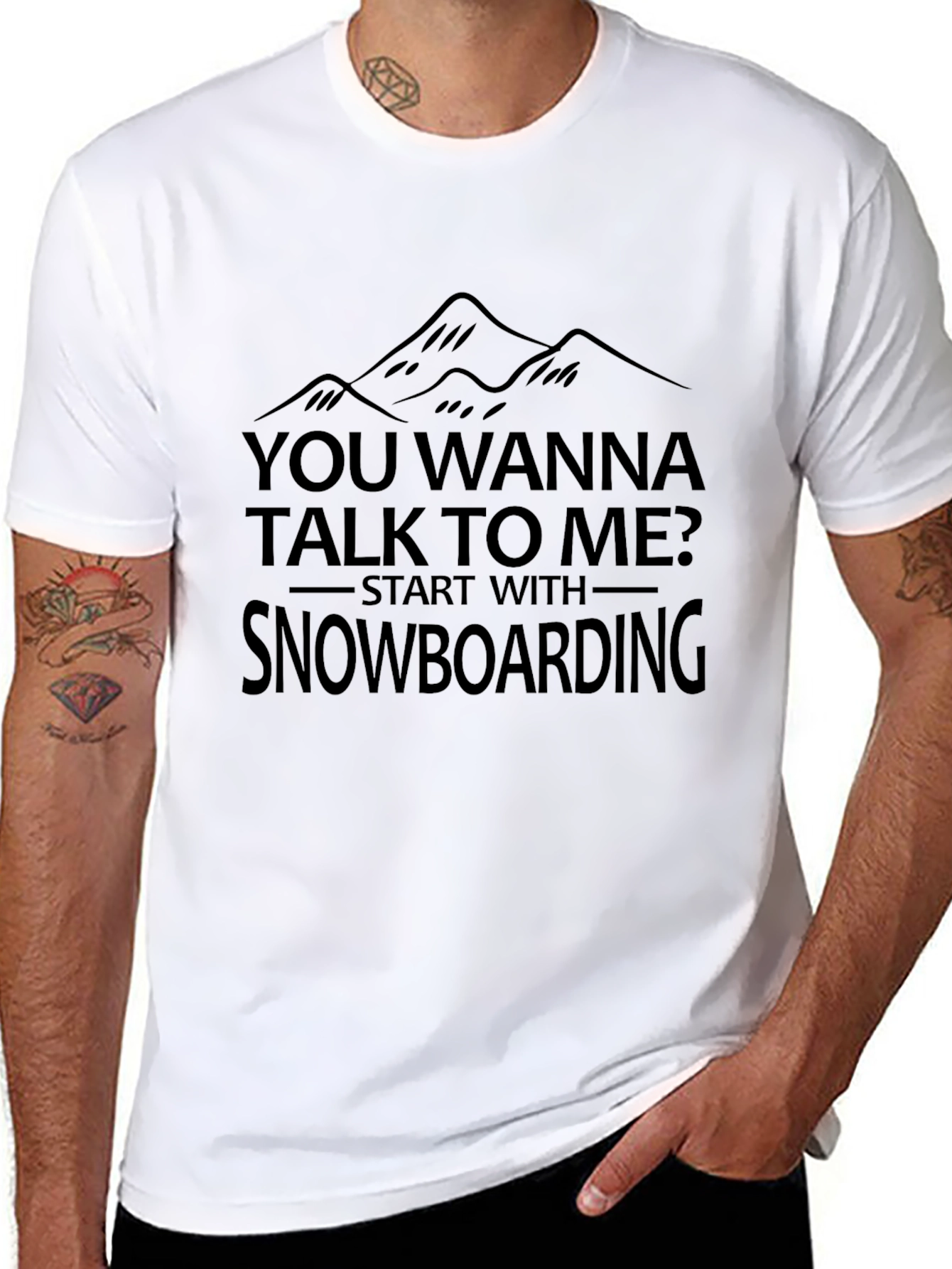 Snowboarding Mountain Graphic Black T-Shirt
