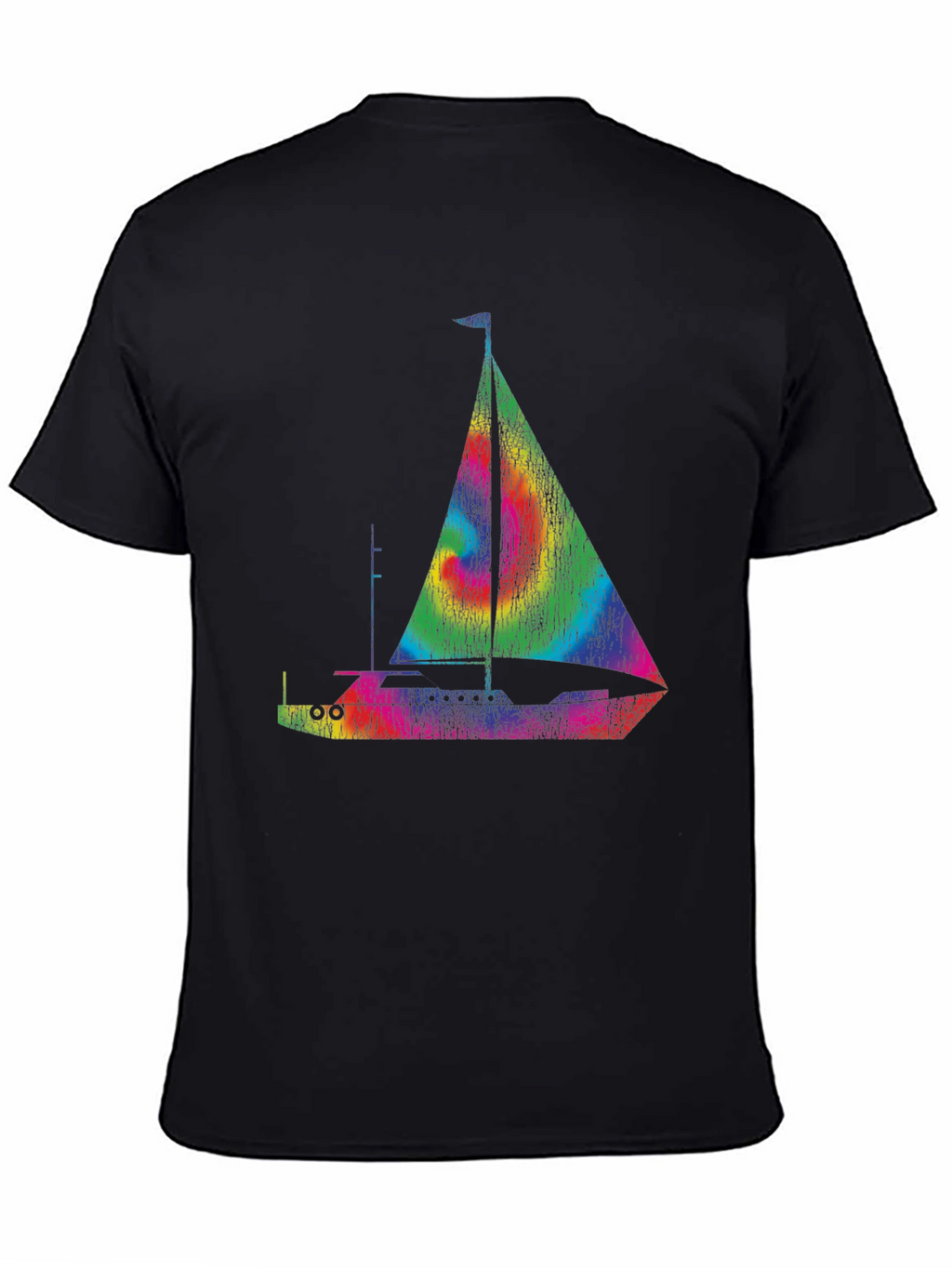 Rainbow Sailboat T-Shirt - Black Cotton Tee
