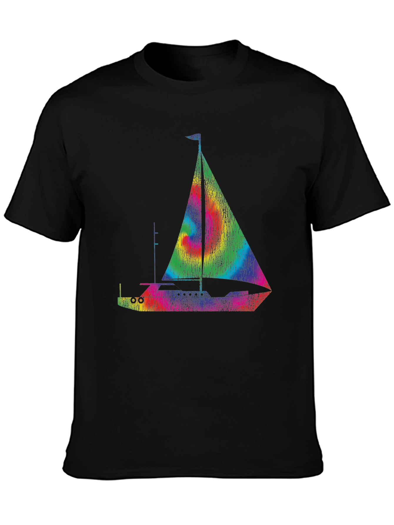 Rainbow Sailboat T-Shirt - Black Cotton Tee