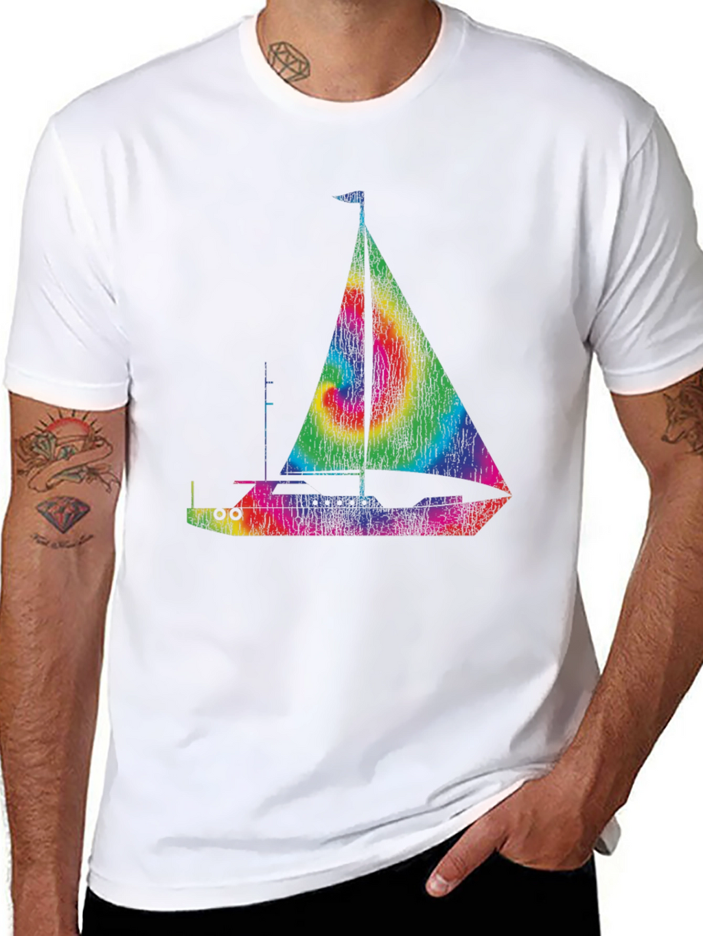 Rainbow Sailboat T-Shirt - Black Cotton Tee
