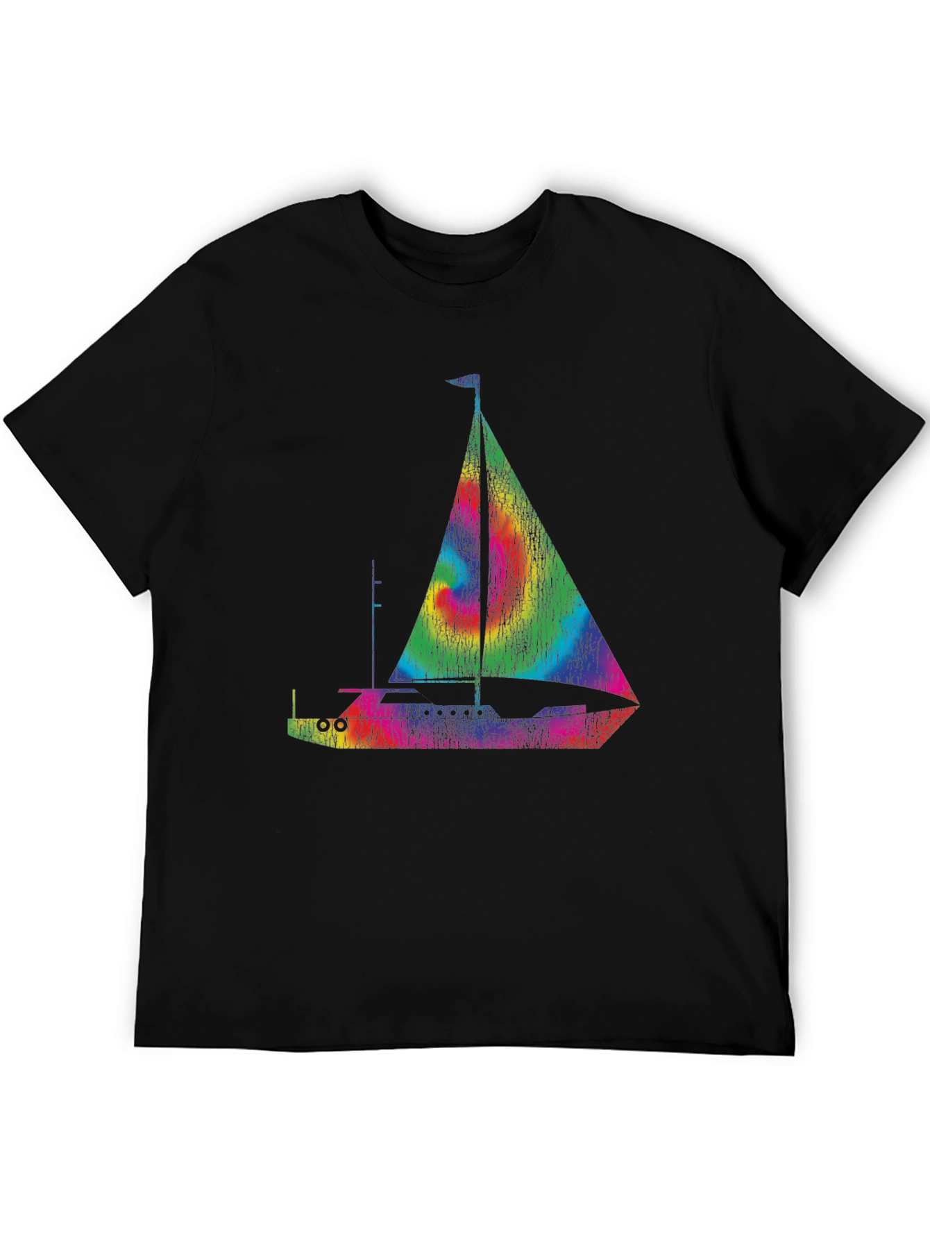 Rainbow Sailboat T-Shirt - Black Cotton Tee