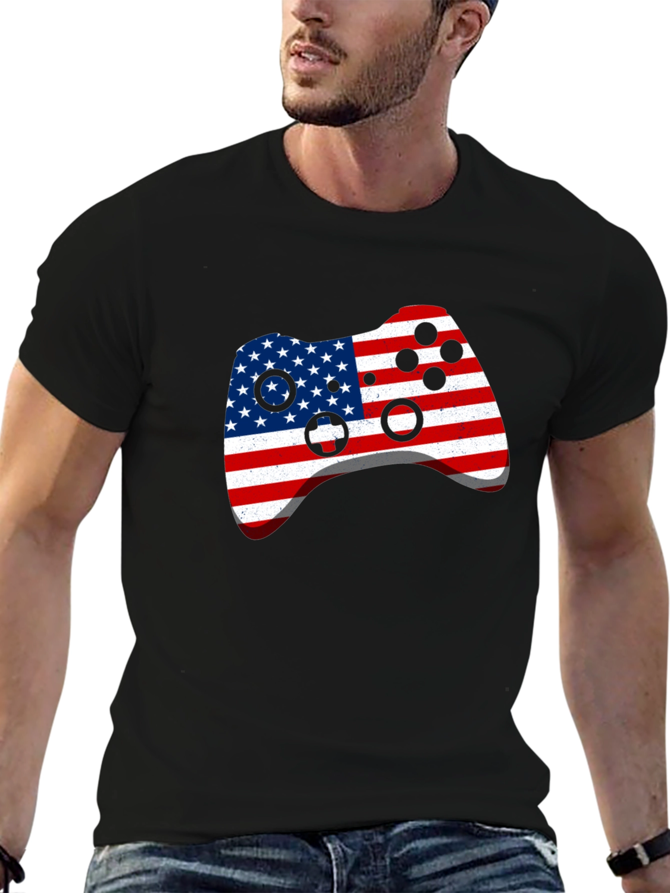 USA Flag Gamer Controller Graphic T-Shirt