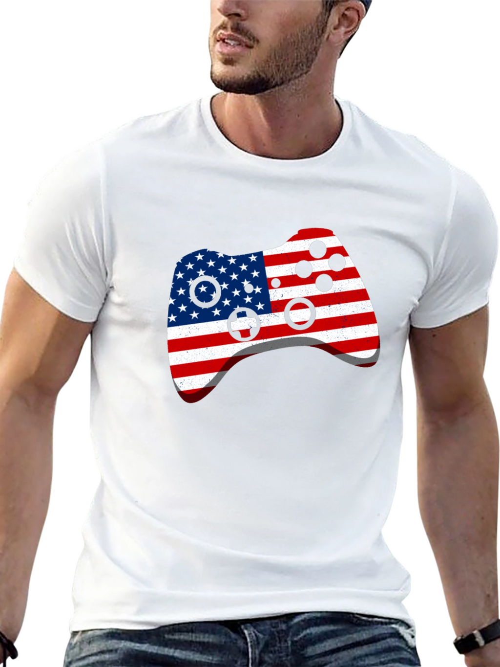 USA Flag Gamer Controller Graphic T-Shirt
