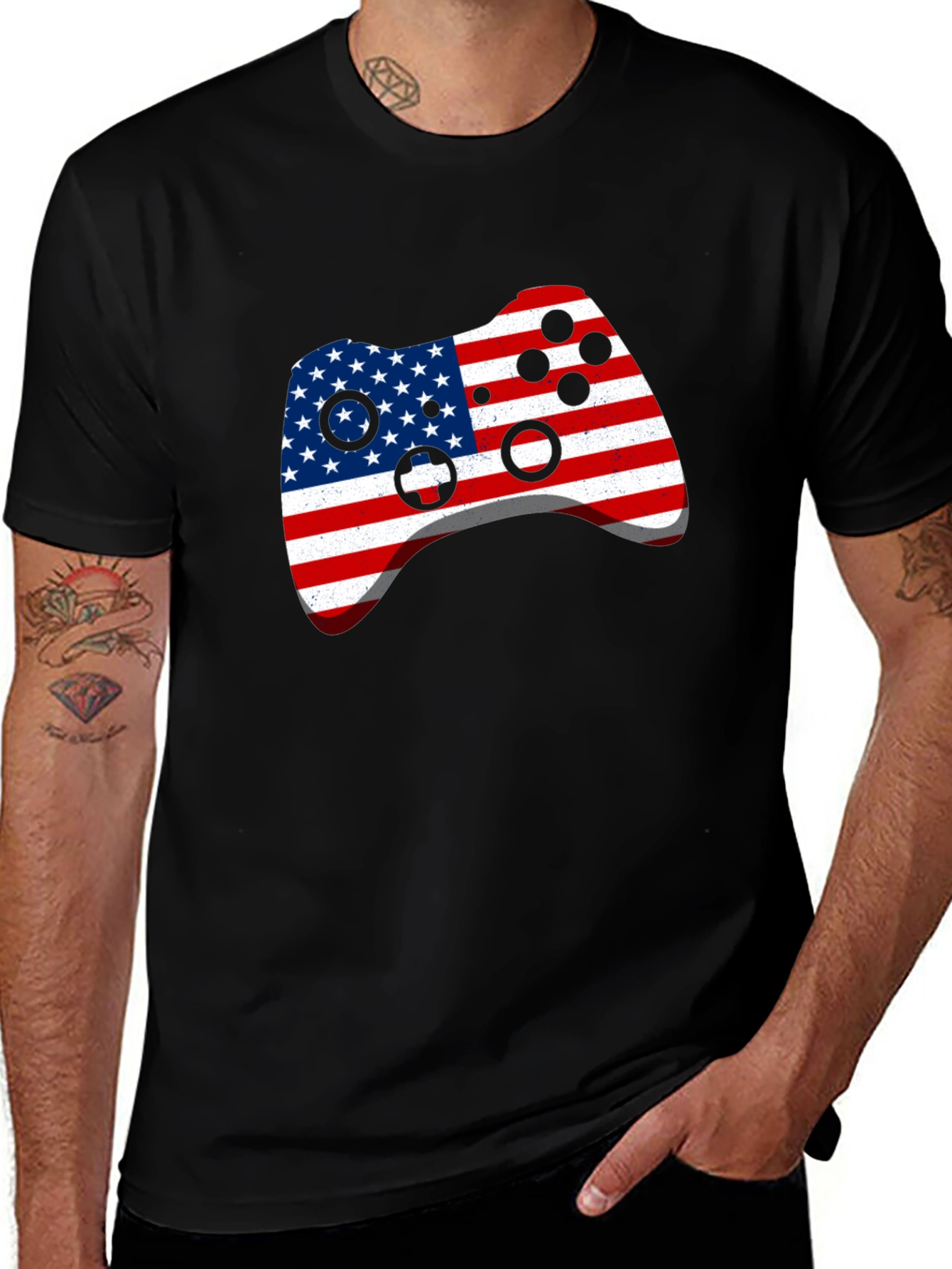 USA Flag Gamer Controller Graphic T-Shirt