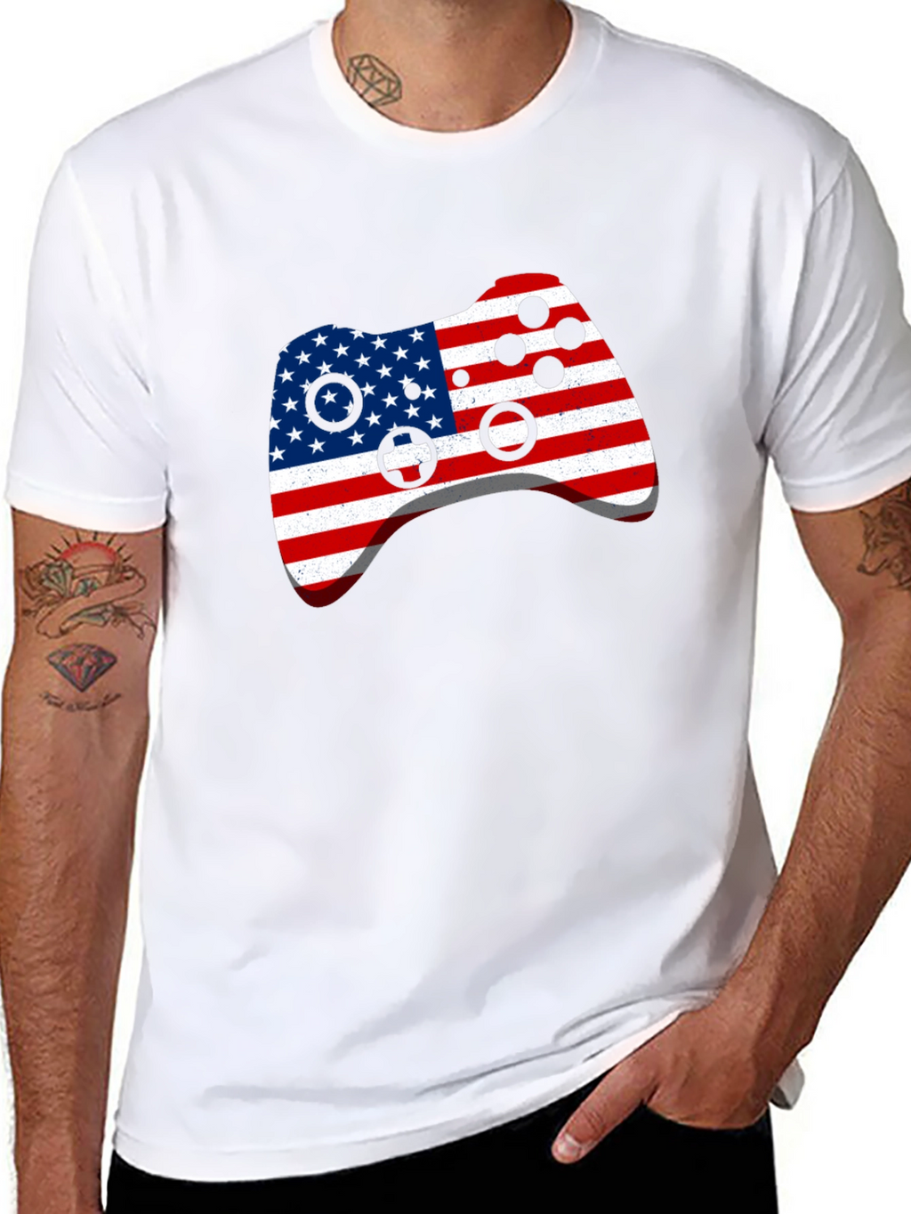 USA Flag Gamer Controller Graphic T-Shirt
