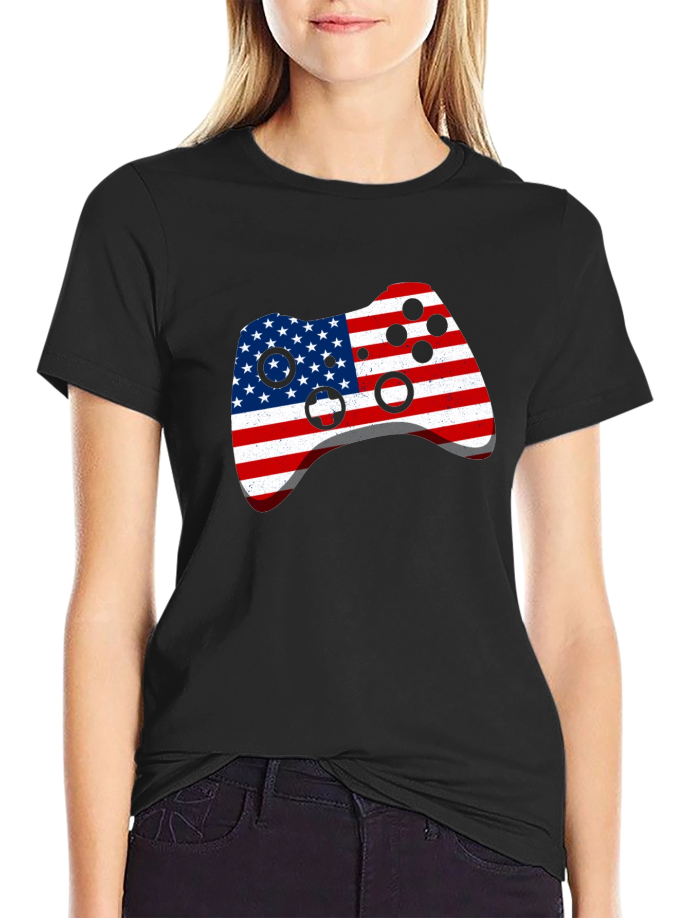 USA Flag Gamer Controller Graphic T-Shirt
