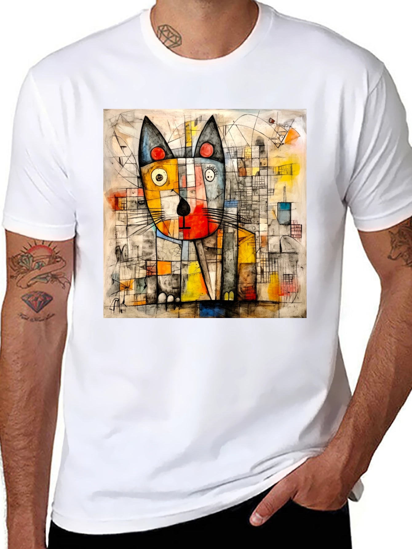 Abstract Cat Art Tee - Modern Artistic Design