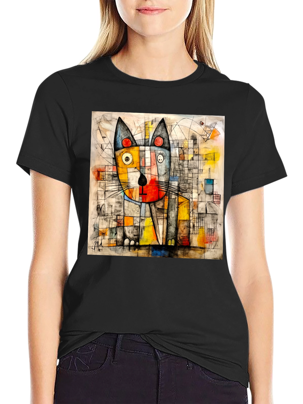 Abstract Cat Art Tee - Modern Artistic Design
