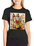 Abstract Cat Art Tee - Modern Artistic Design