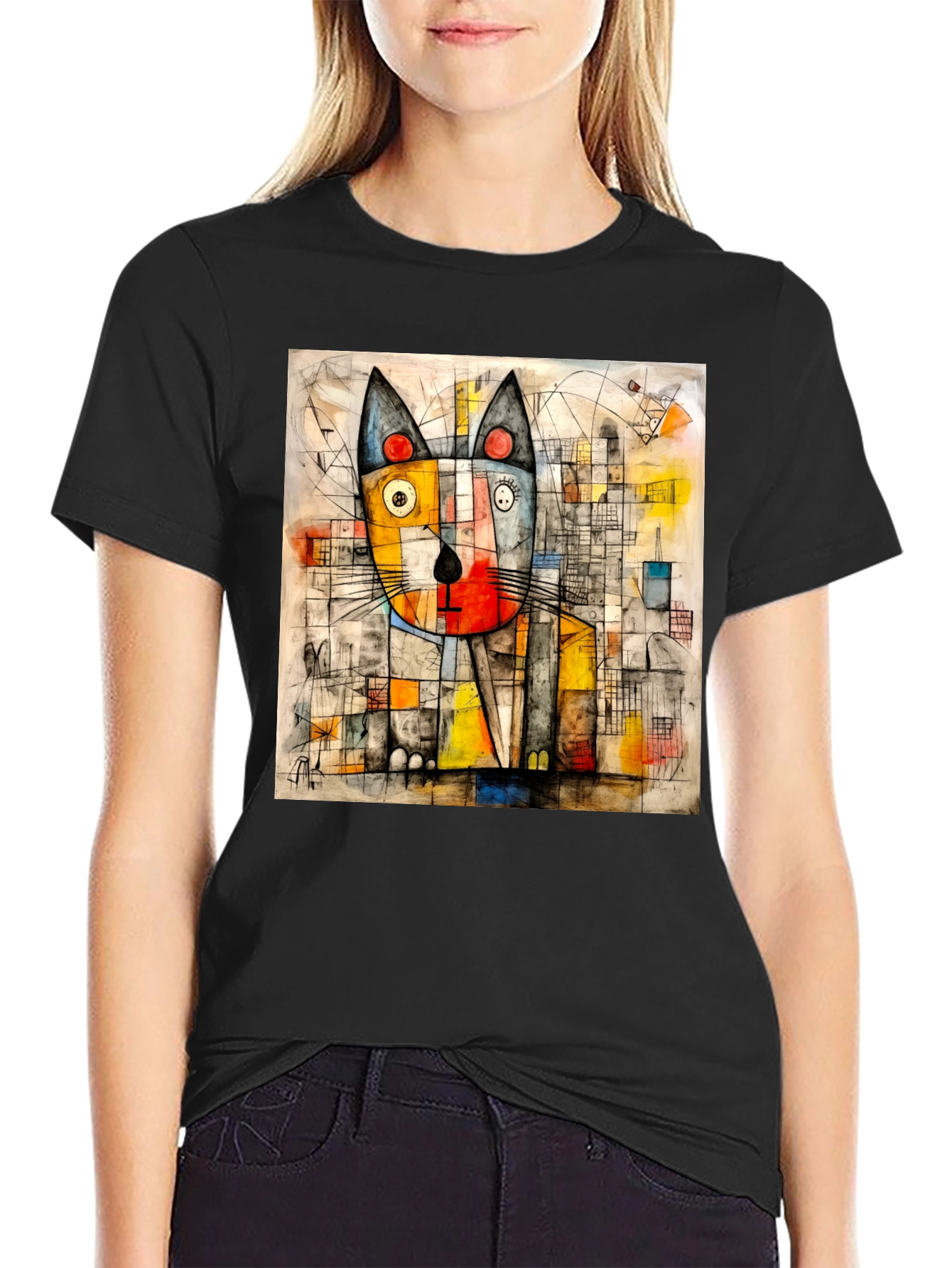 Abstract Cat Art Tee - Modern Artistic Design