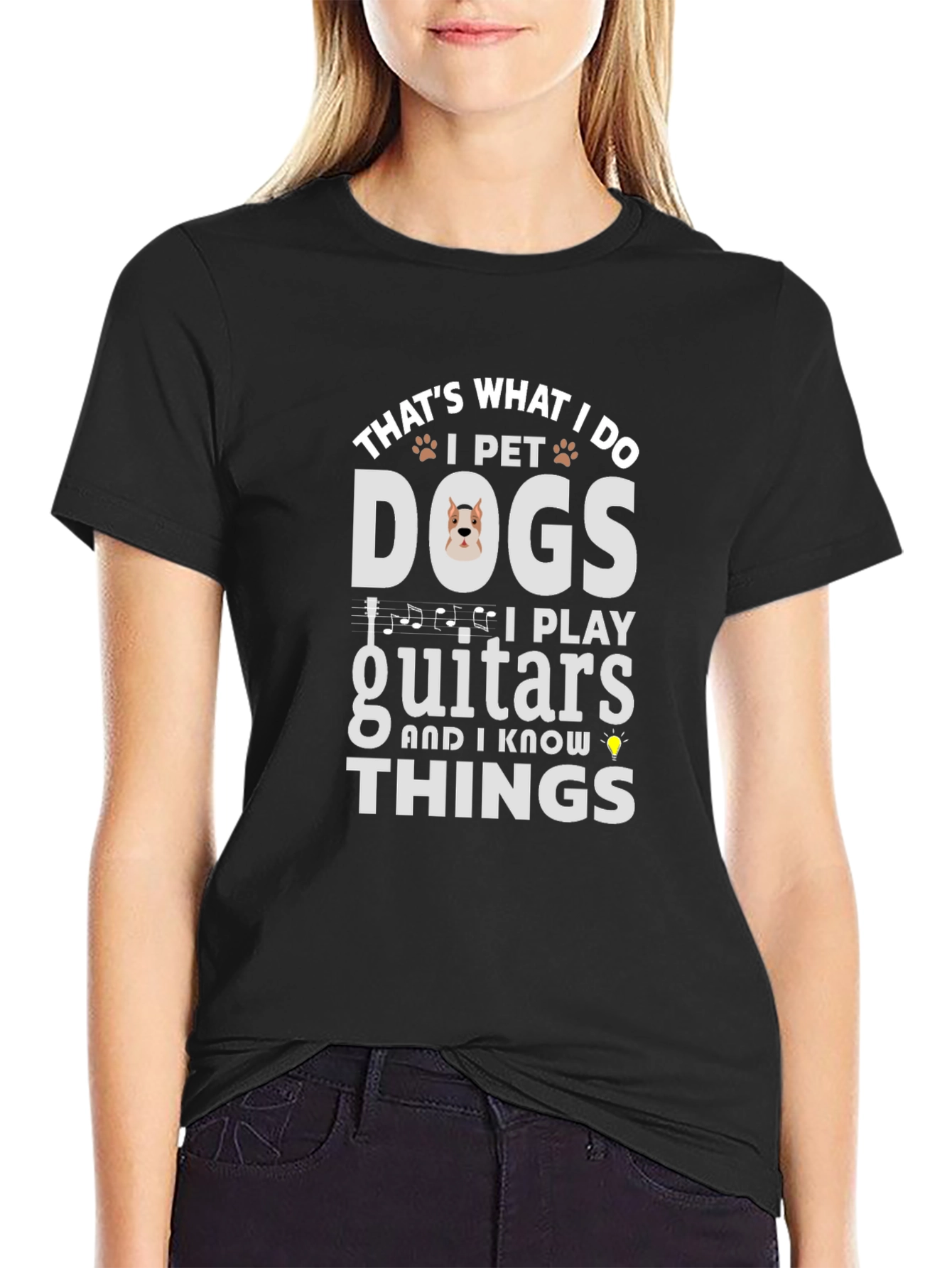 Dog Lover Musician T-Shirt - I Pet Dogs Play Guitars Know Things