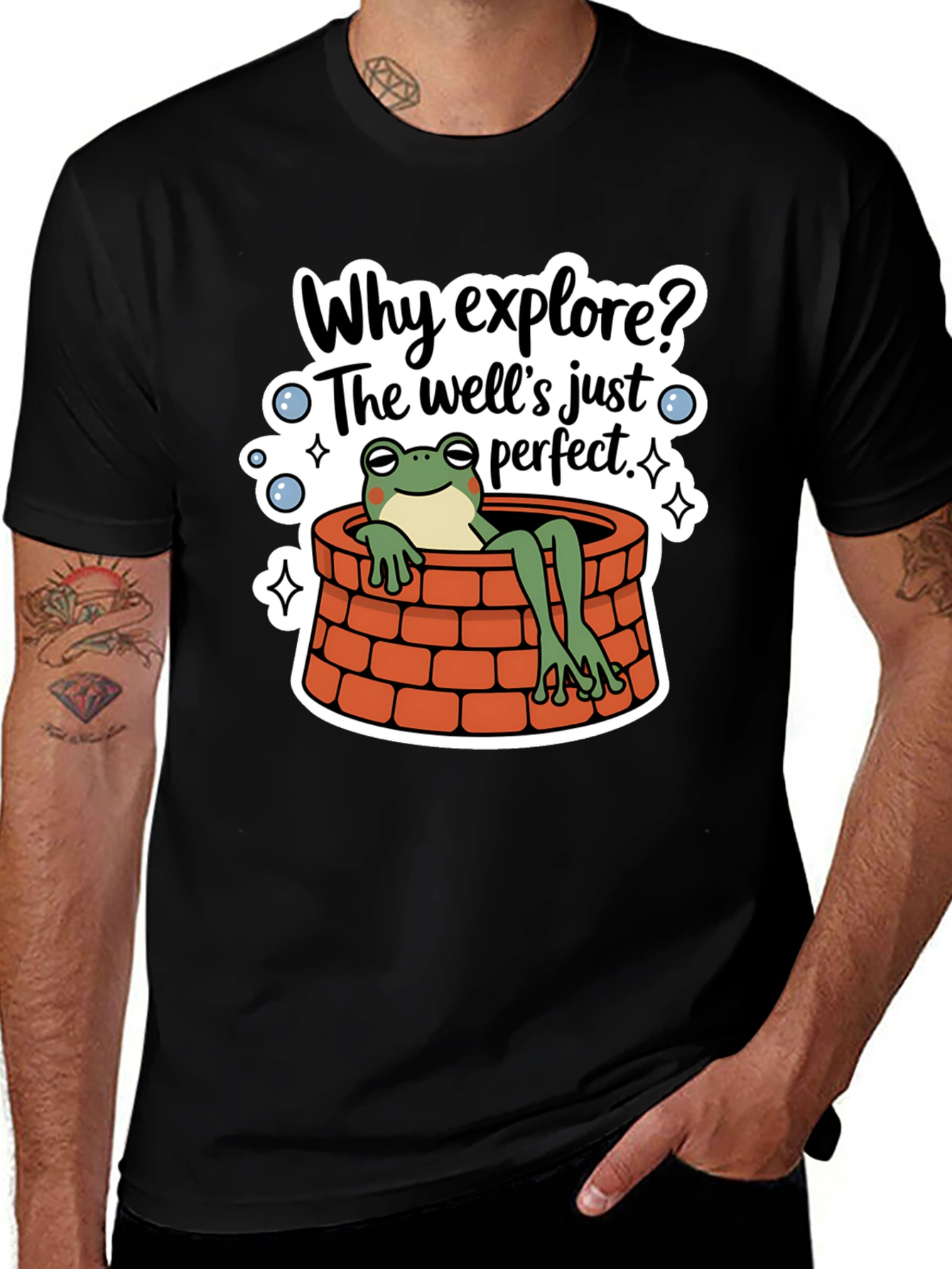 Frog in Well T-Shirt - Why Explore? Perfect Comfort Tee