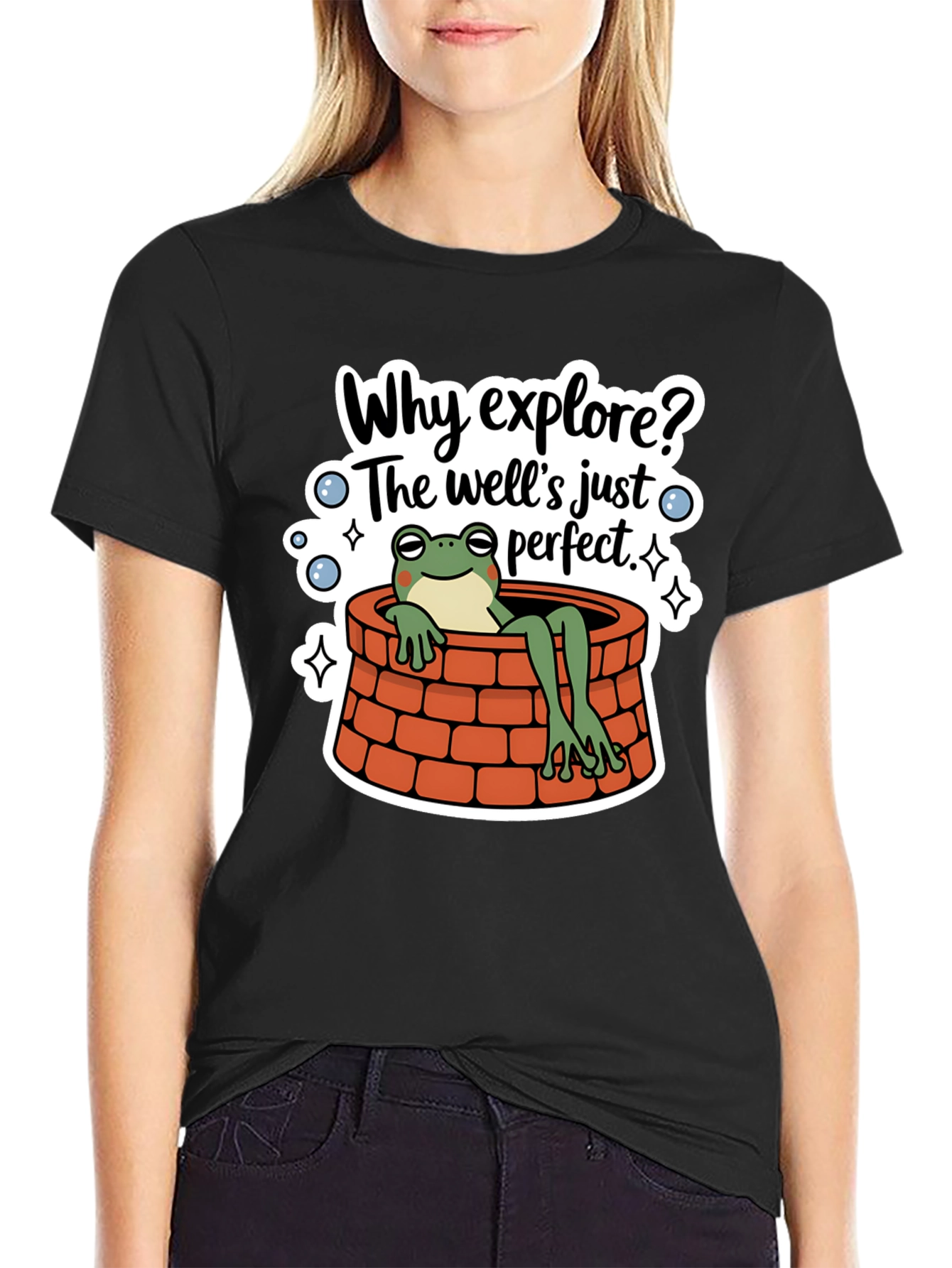 Frog in Well T-Shirt - Why Explore? Perfect Comfort Tee