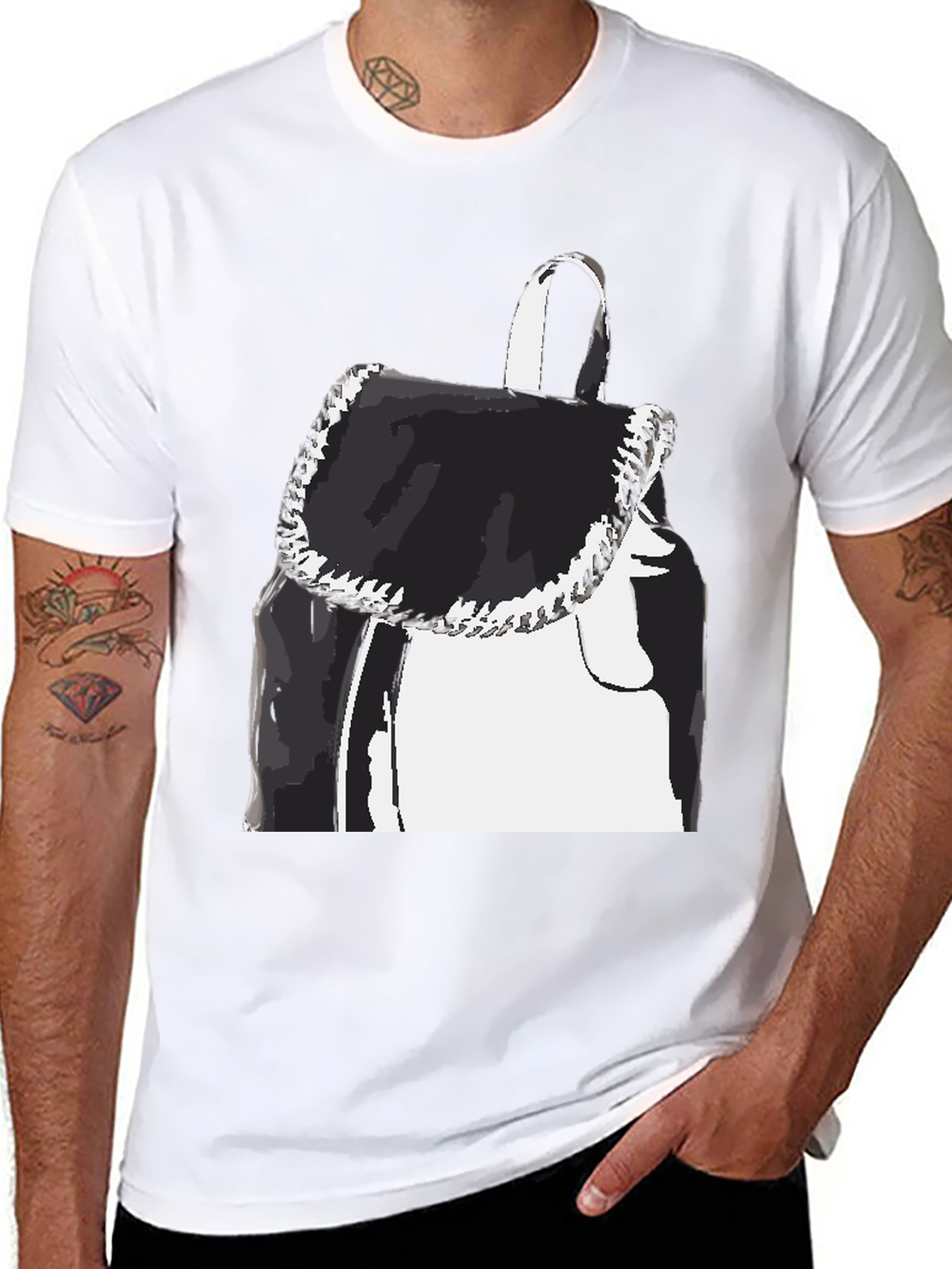 Black Graphic Tee - Backpack Print