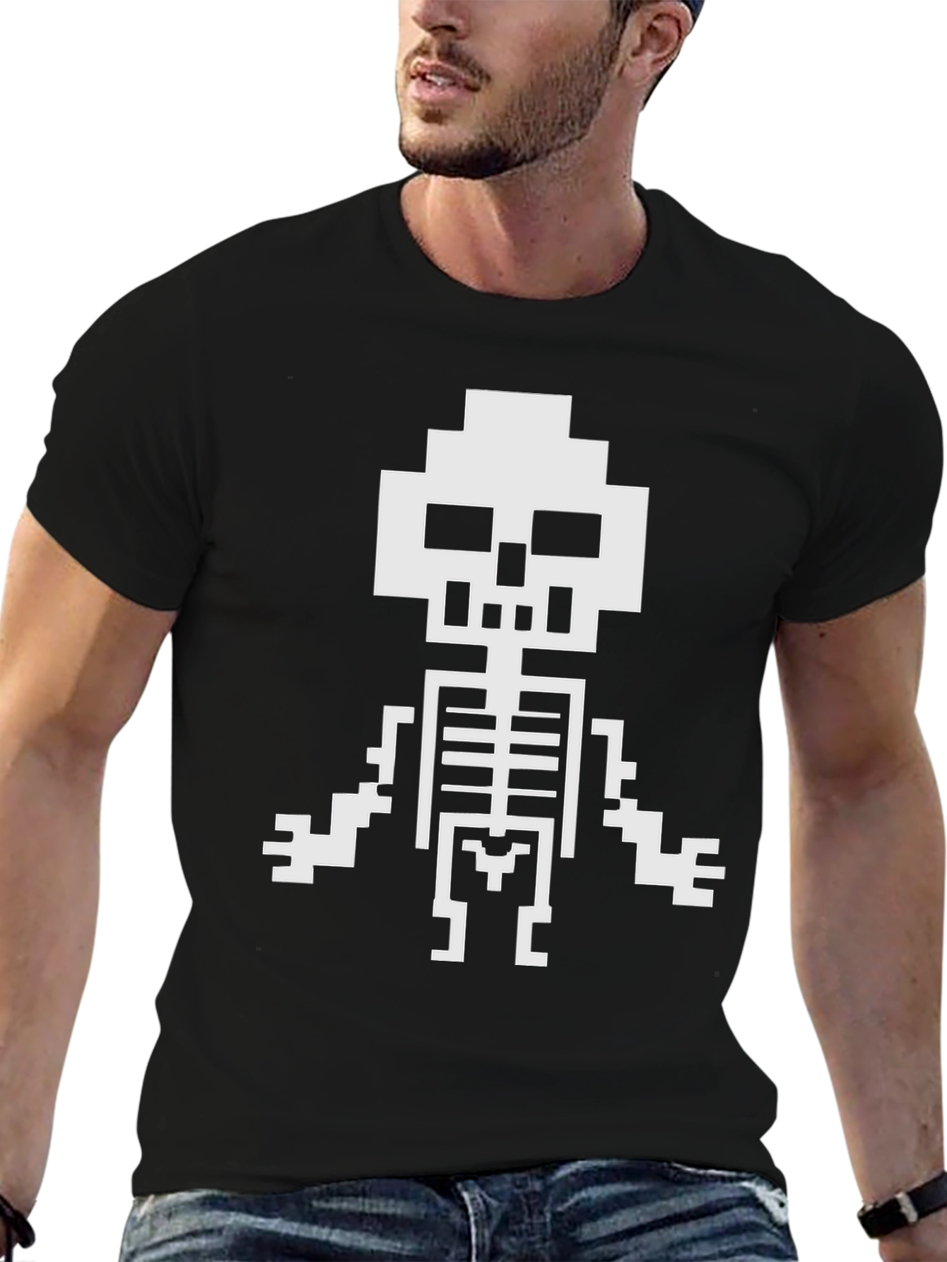 Pixel Skeleton Black Graphic Tee