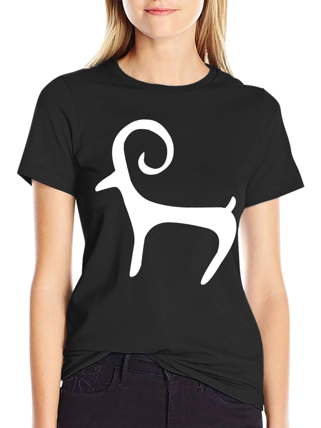 Black Tee with White Ram Graphic