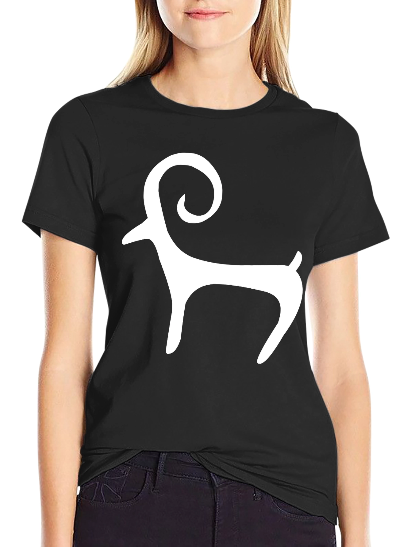 Black Tee with White Ram Graphic