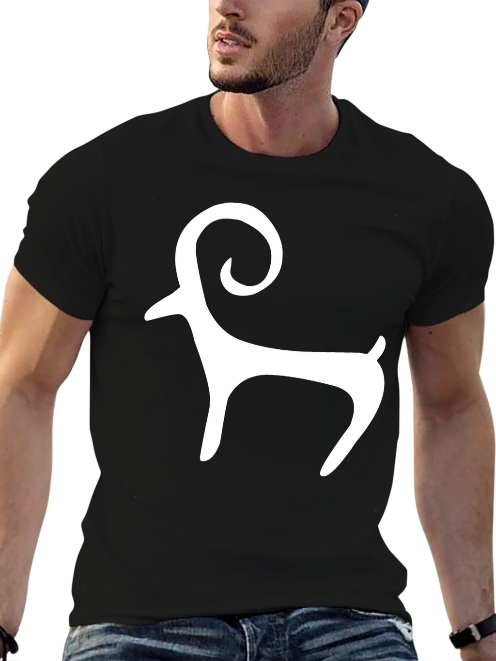 Black Tee with White Ram Graphic