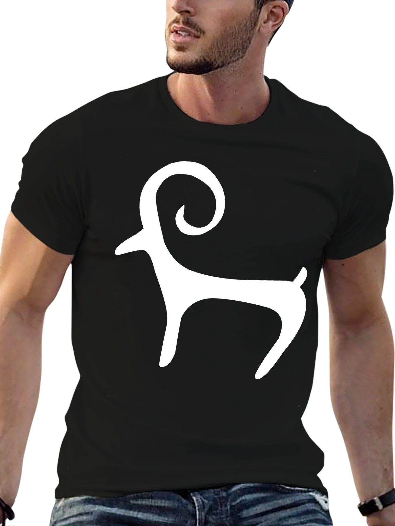 Black Tee with White Ram Graphic