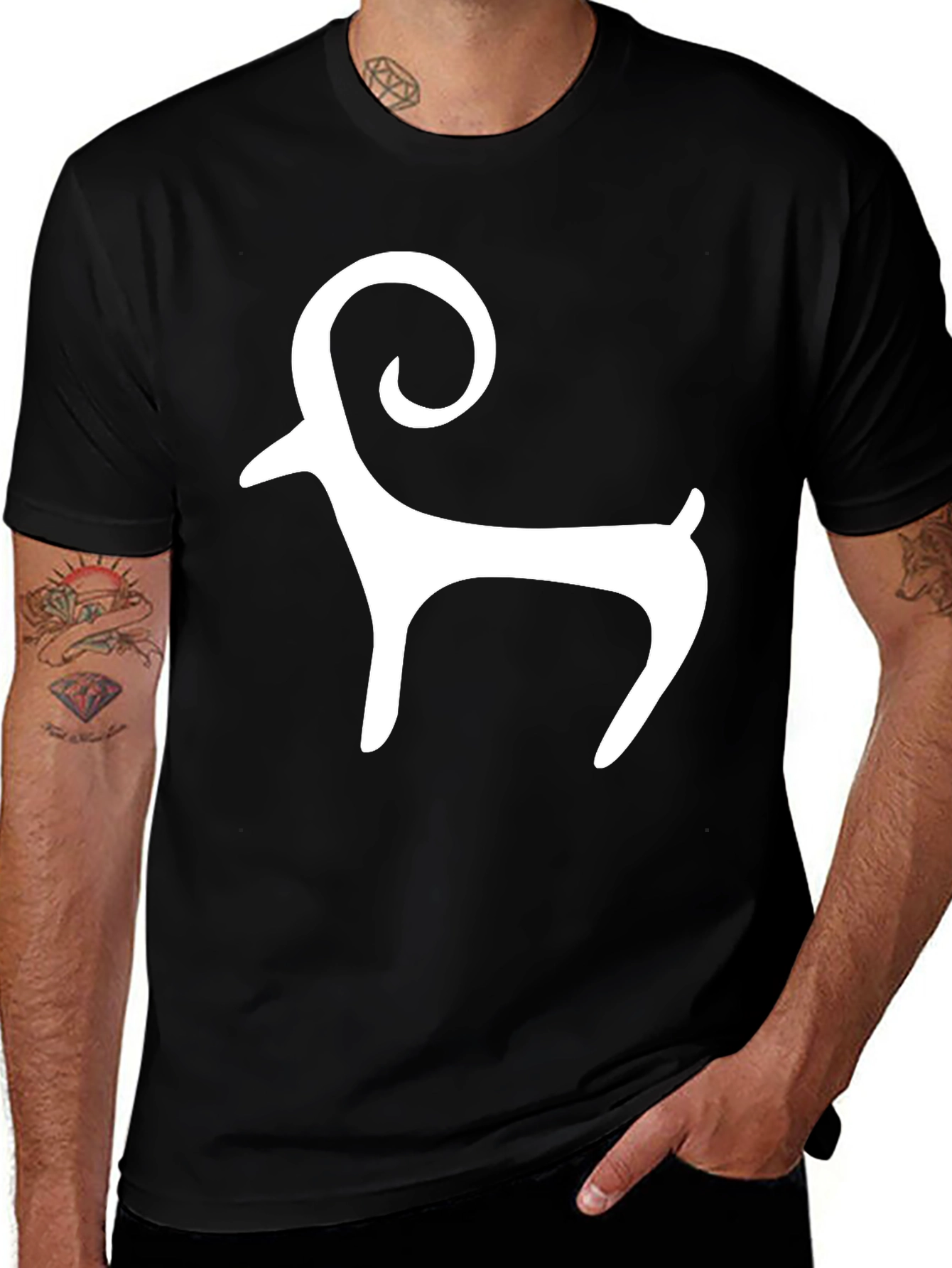 Black Tee with White Ram Graphic