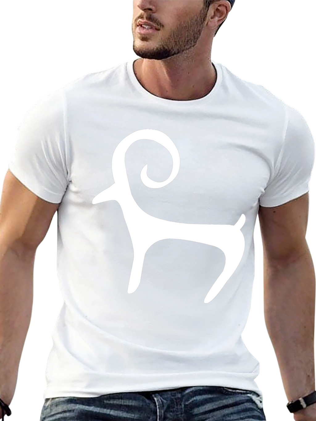 Black Tee with White Ram Graphic