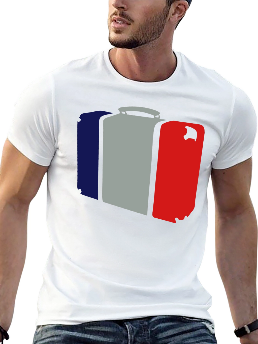 French Flag Suitcase Graphic Tee - Stylish Travel Shirt