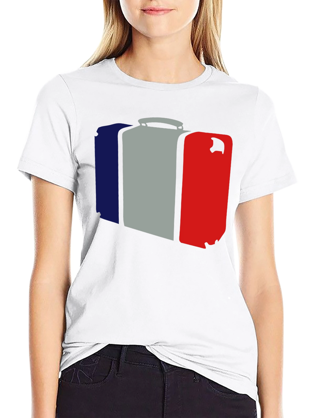 French Flag Suitcase Graphic Tee - Stylish Travel Shirt