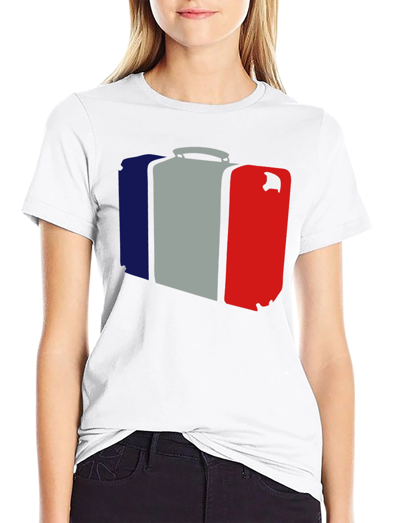French Flag Suitcase Graphic Tee - Stylish Travel Shirt