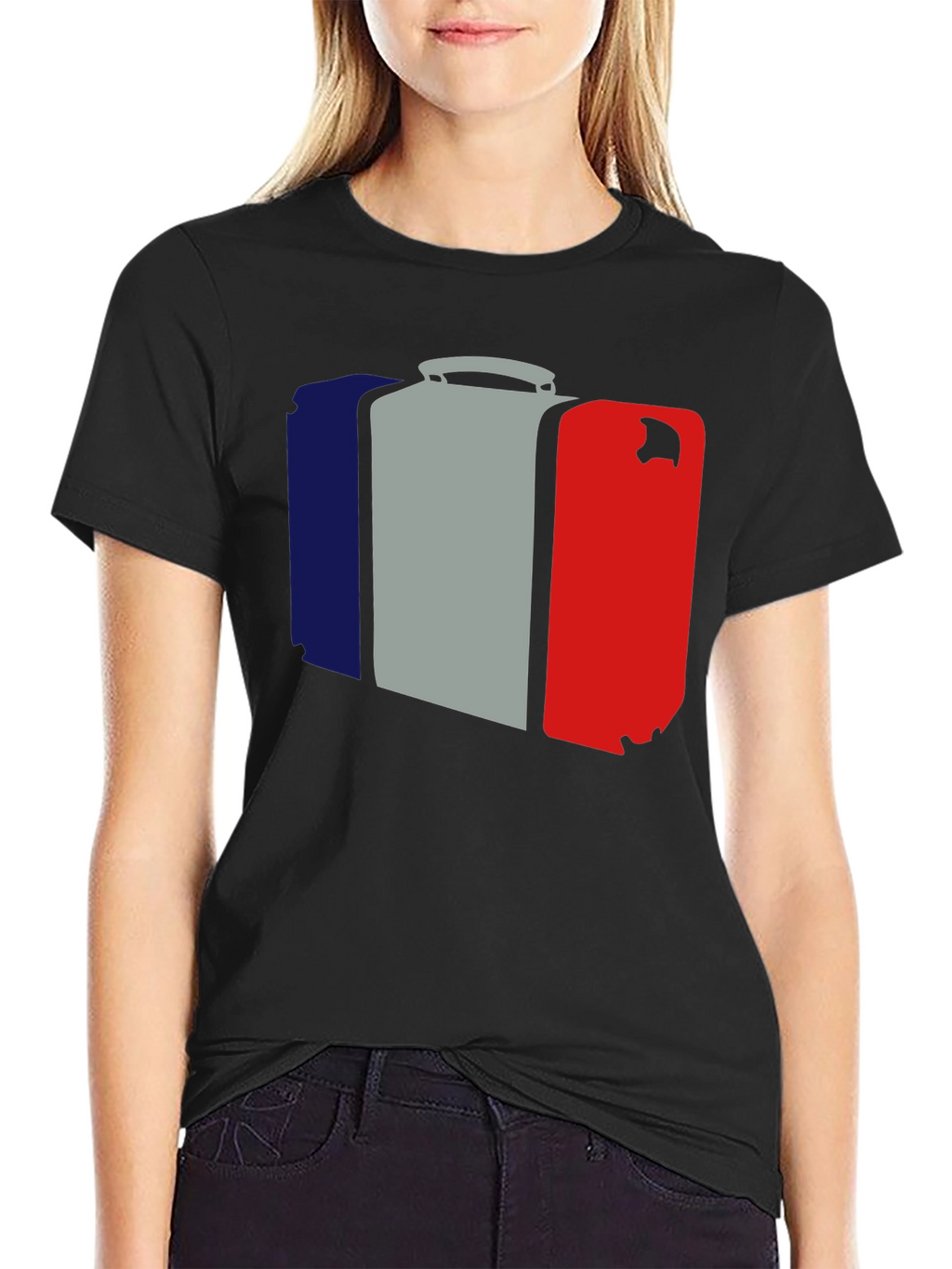 French Flag Suitcase Graphic Tee - Stylish Travel Shirt