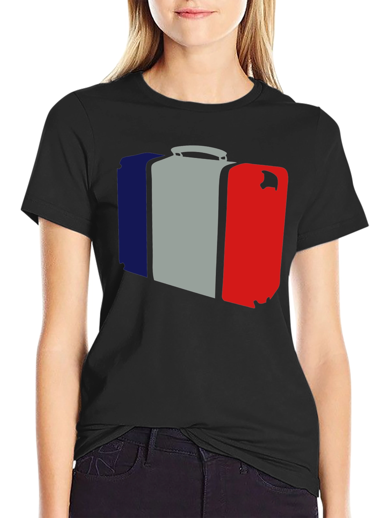 French Flag Suitcase Graphic Tee - Stylish Travel Shirt