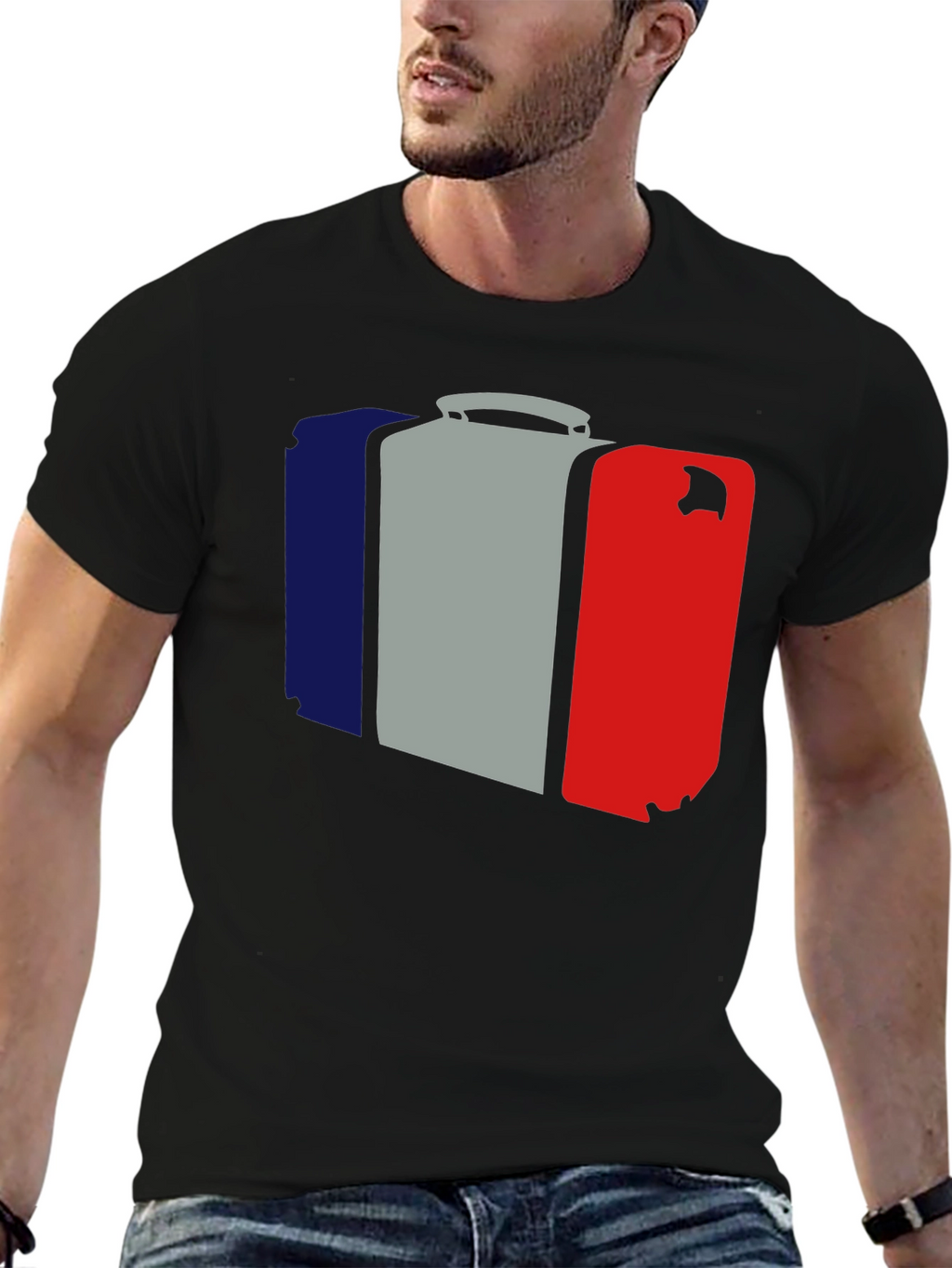 French Flag Suitcase Graphic Tee - Stylish Travel Shirt