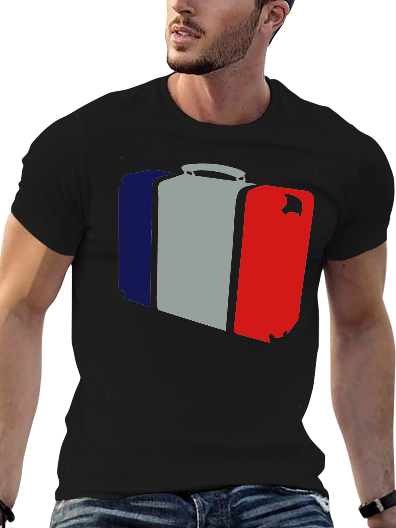 French Flag Suitcase Graphic Tee - Stylish Travel Shirt