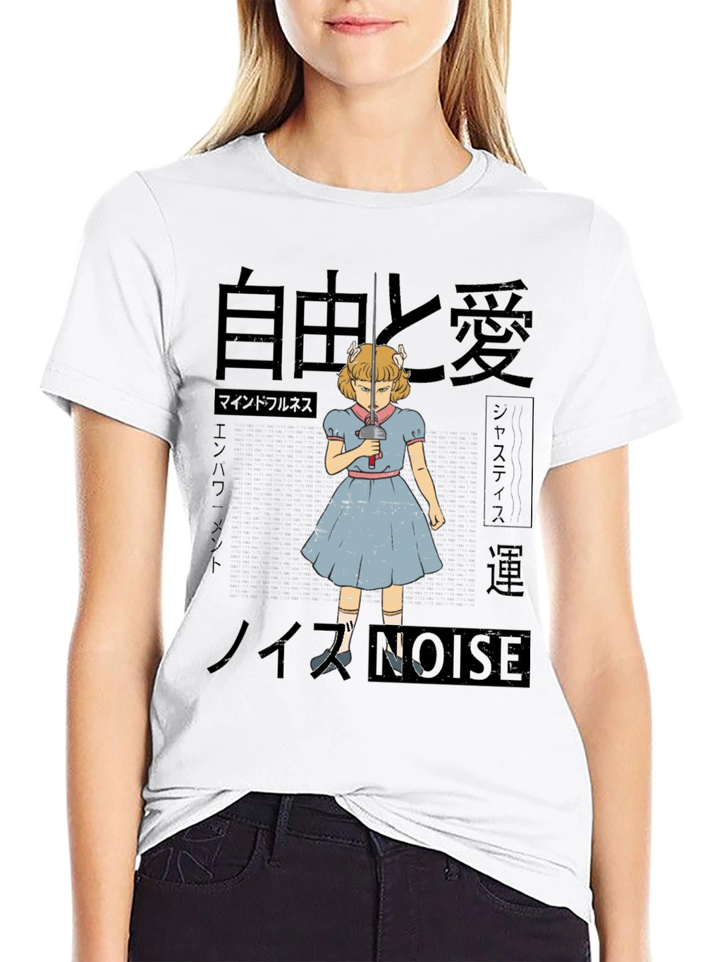 Artistic T-Shirt with Anime Girl and Japanese Text