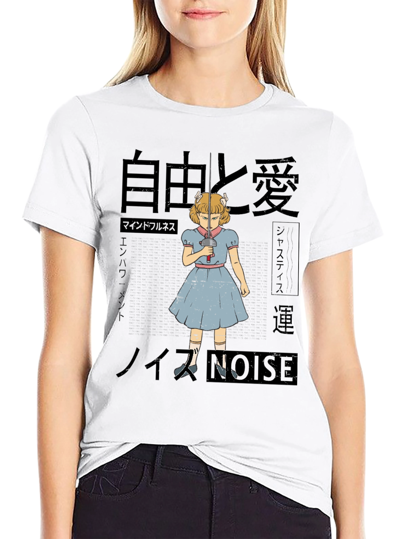 Artistic T-Shirt with Anime Girl and Japanese Text