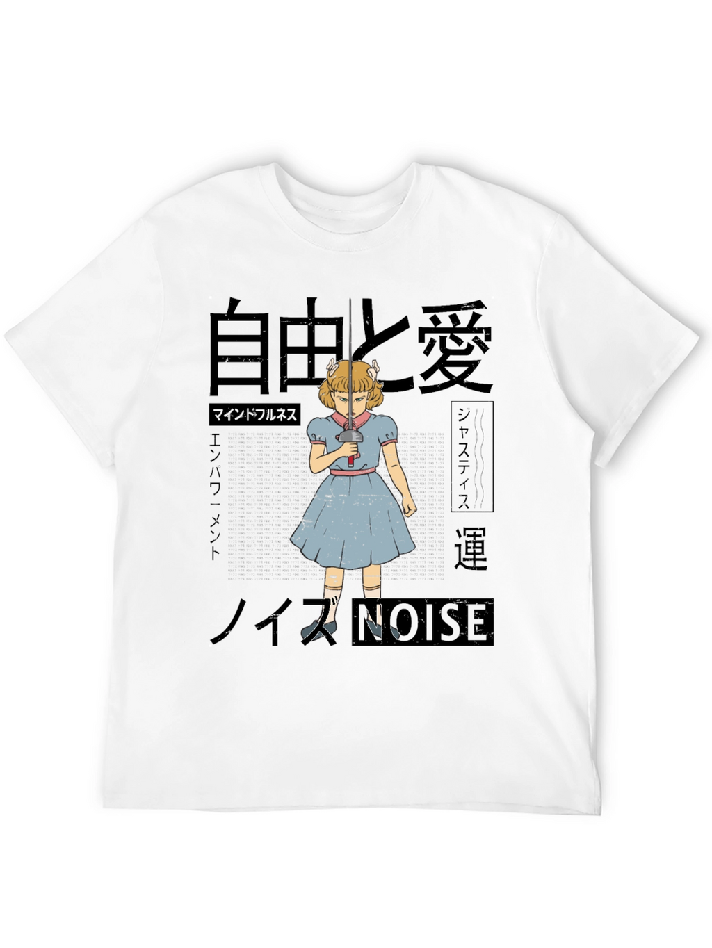 Artistic T-Shirt with Anime Girl and Japanese Text